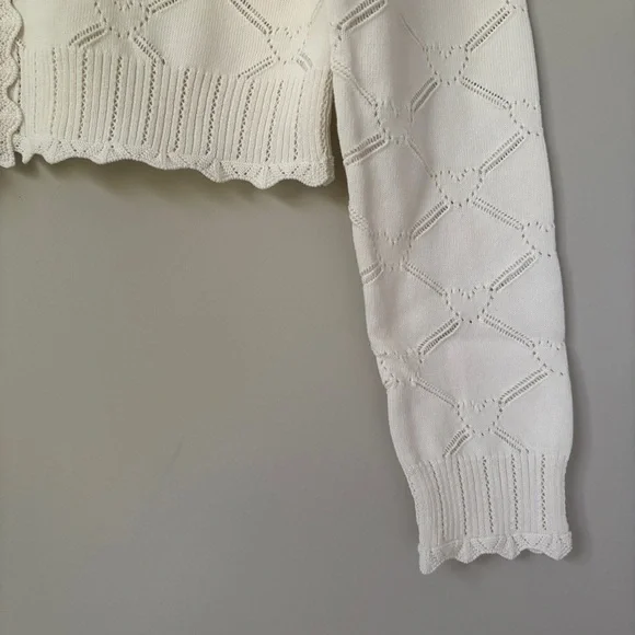 NWT LoveShackFancy Petra Knit Heart Argyle Cardigan Parchment Cream Ivory | S - Picture 8 of 14